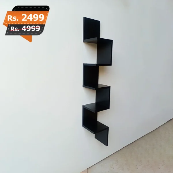 Corner shelf black wooden for home decoration of room wall mounted
