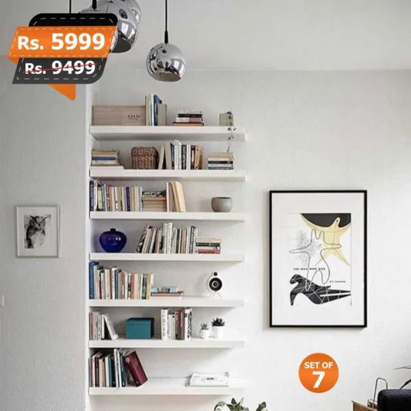 Floating shelves white set of 8 wall mounted shelves best and premium quality for book storage MDF Sheet.webp