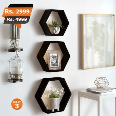 Mona hexagon black set of 3 wall mounted best for home decoration beautiful and elegent