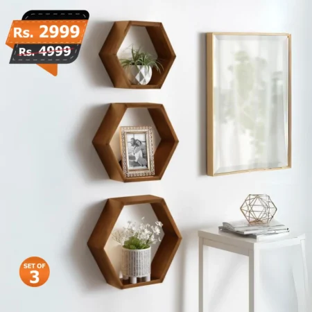 Mona hexagon brown set of 3 wall mounted best and premium quality
