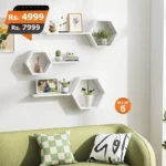 Trio hexagon wooden box set with wooden shelves white wall mounted for home decoration best and premium quality