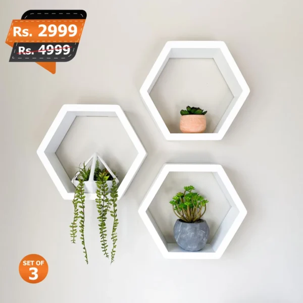 mona hexagon set of 3 wall mounted shelves wooden box for home decoration