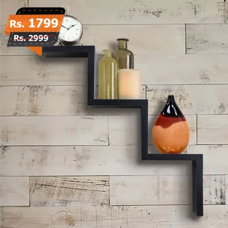 zigzag black wall mounted book rack for home decoration
